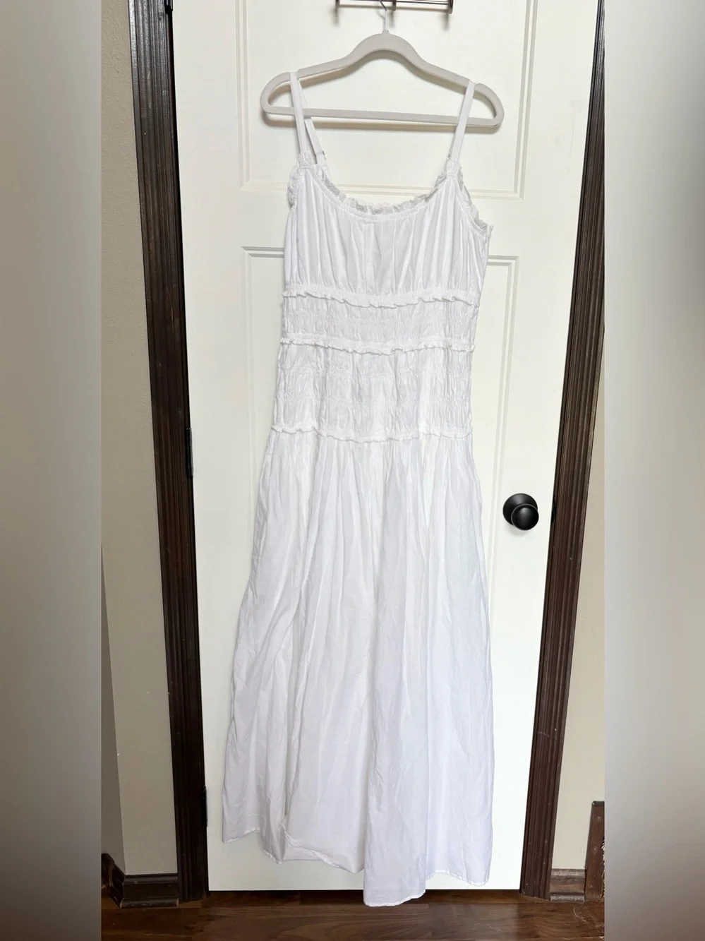 Abercrombie & Fitch White Smocked Maxi Dress sz Large Tall